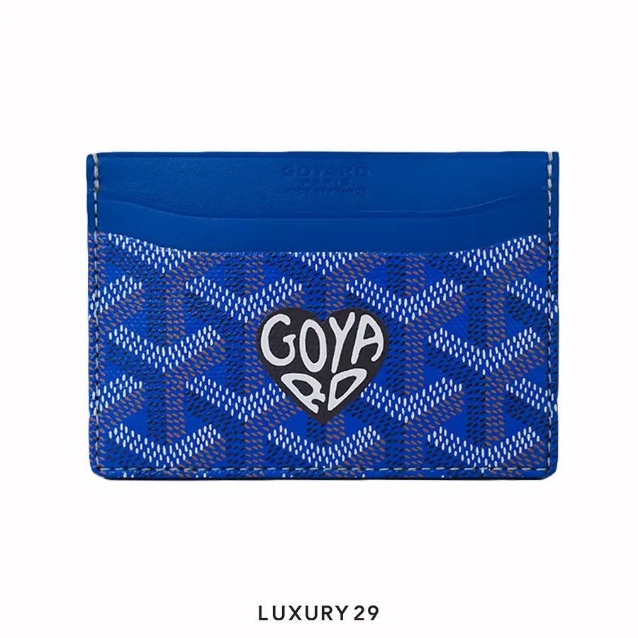 Goyard Saint-Sulpice Card Wallet Sky Blue Hand-Painted Heart Grey