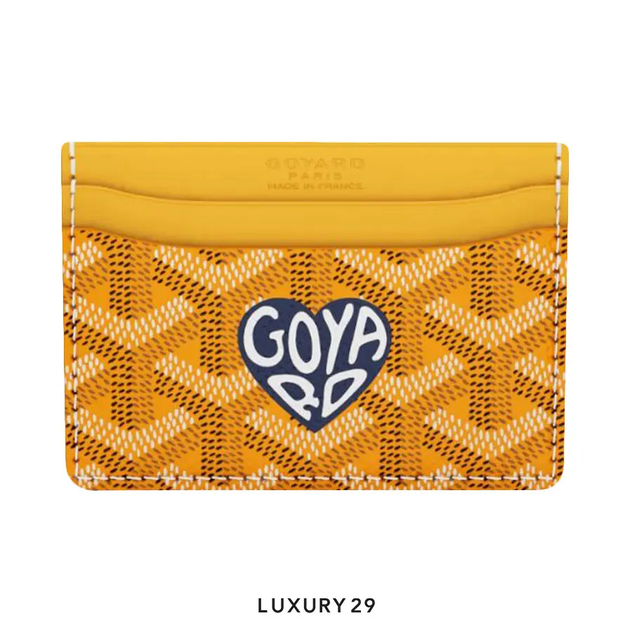Goyard Saint-Sulpice Card Wallet Yellow Hand-Painted Heart Navy Blue