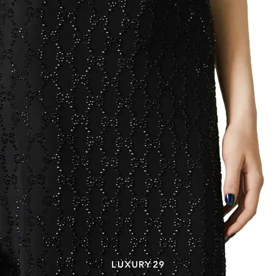 Gucci Crystal GG stretch nylon tulle dress in black GUCCI