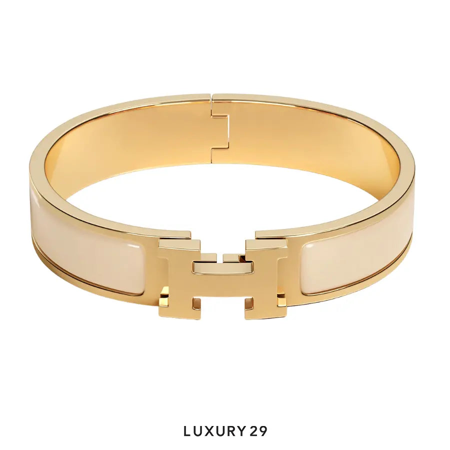 Hermes Clic H Glitter bracelet gold plated Creme HERMES