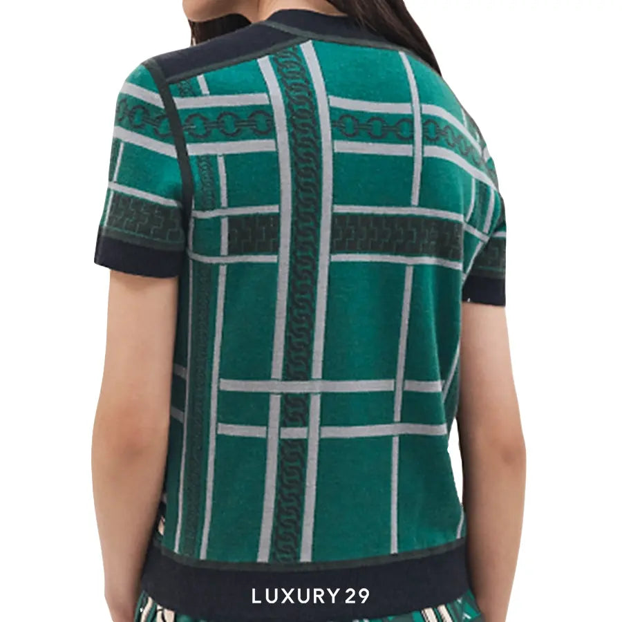 Hermes "Brides de Gala et Chaines" short-sleeve twillaine sweater Vert Oxford HERMES
