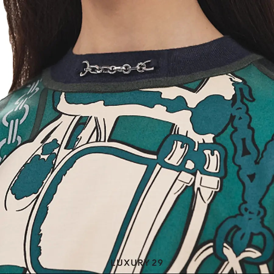 Hermes "Brides de Gala et Chaines" short-sleeve twillaine sweater Vert Oxford HERMES