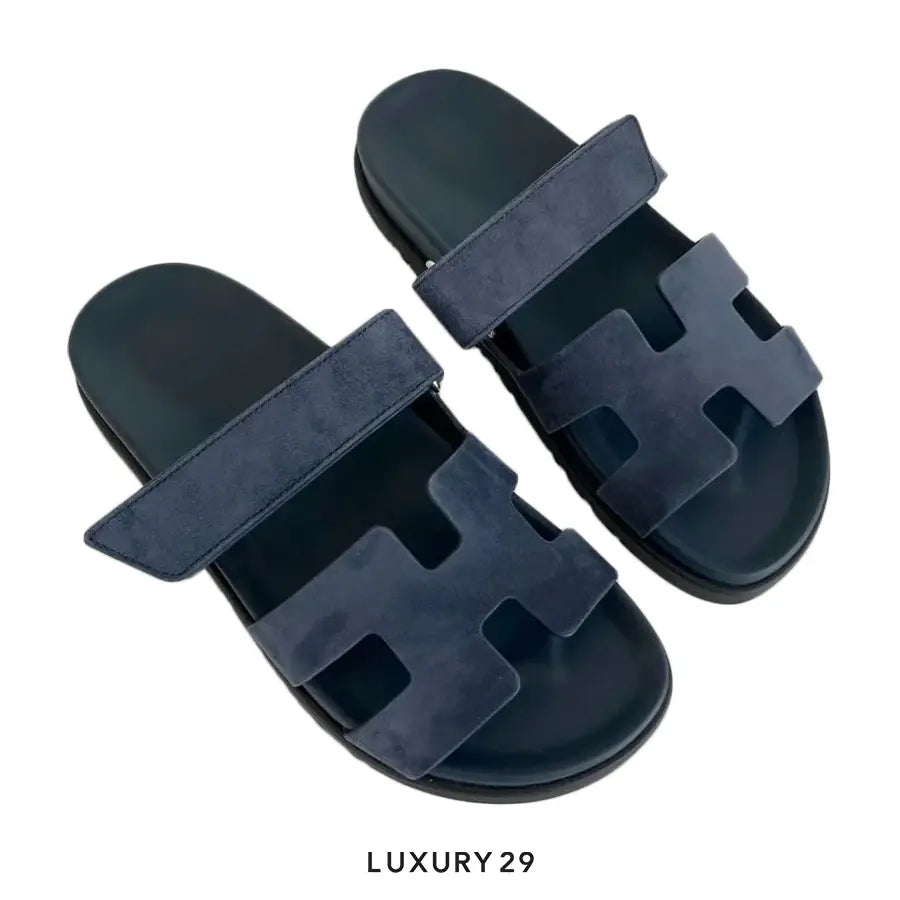 Hermes Chypre Sandal Cherve Velours Bleu Turouin(W) HERMES