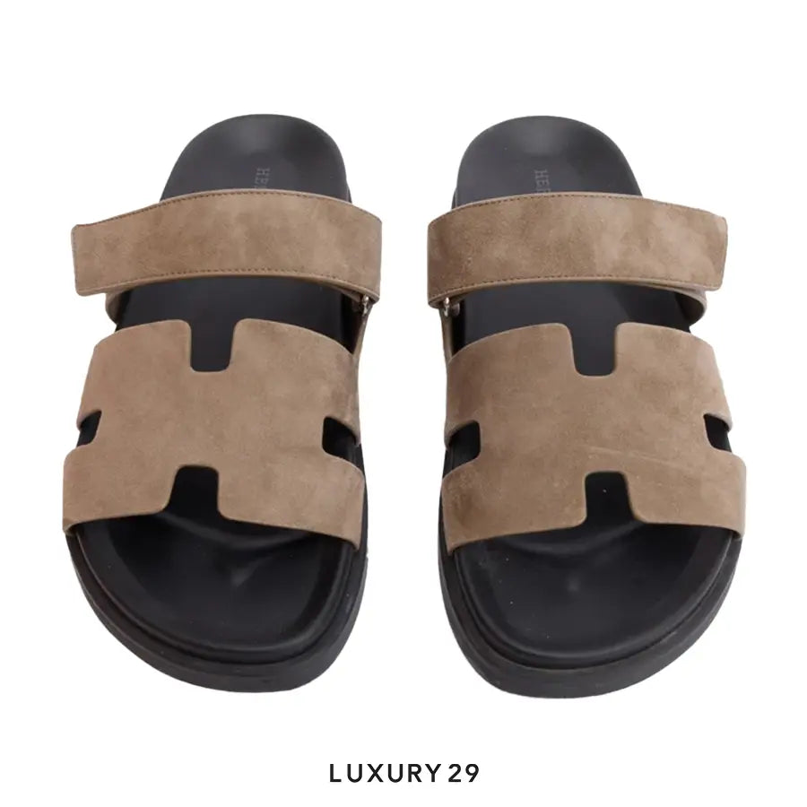 Hermes Jackson Sandal Homme Cherve Velours Etoupe(M) HERMES