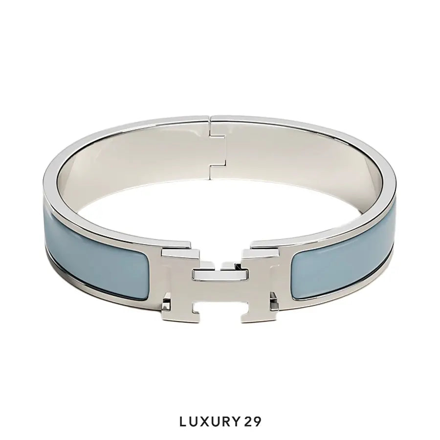 Hermes Clic H bracelet Silver plated PM Blue Ciel