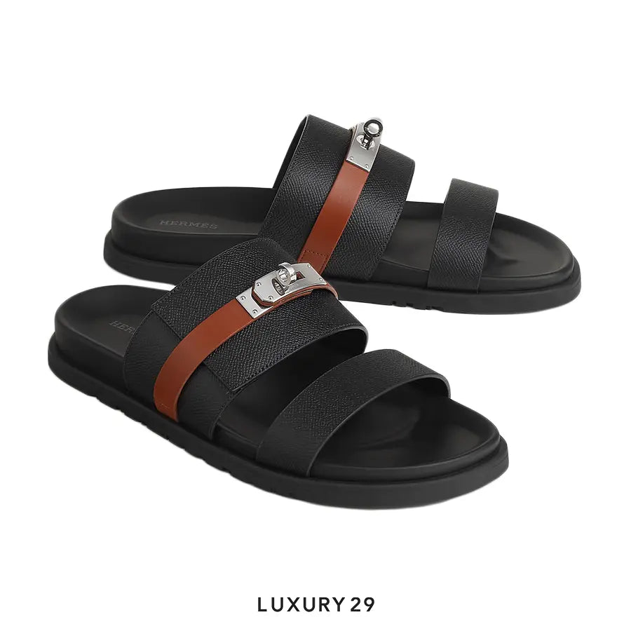 Hermes Jackson sandal noir / naturel H(M) HERMES