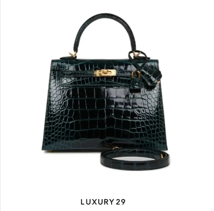 Hermes Kelly 28 Sellier Vert Cypres Alligator Shiny Gold Hardware / B Stamp (2023)