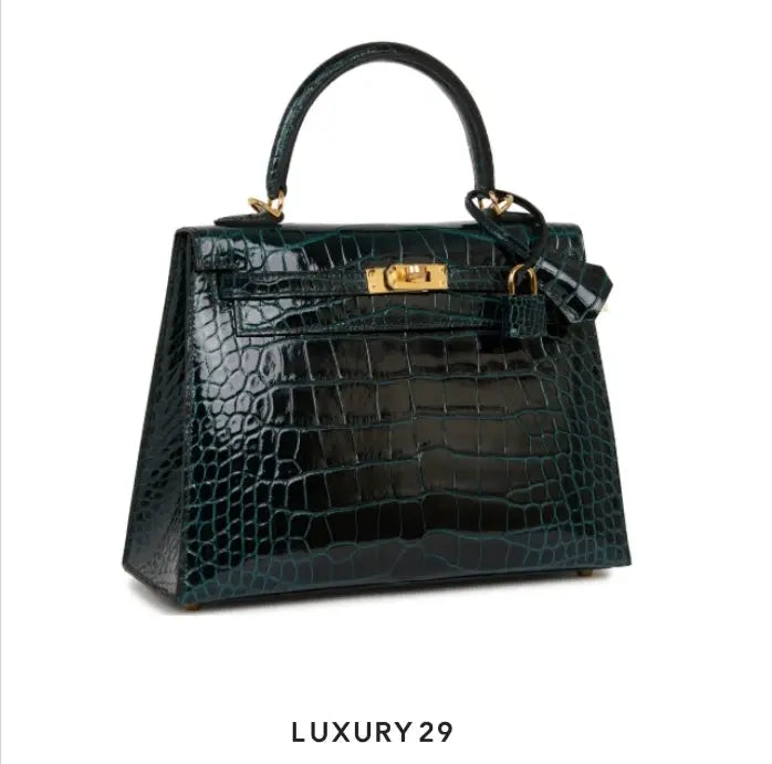 Hermes Kelly 28 Sellier Vert Cypres Alligator Shiny Gold Hardware / B Stamp (2023) HERMES
