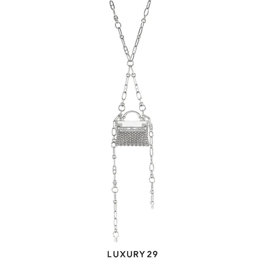 Hermes Limited Edition 18K White Gold and Diamond Precieux Kelly Necklace HERMES