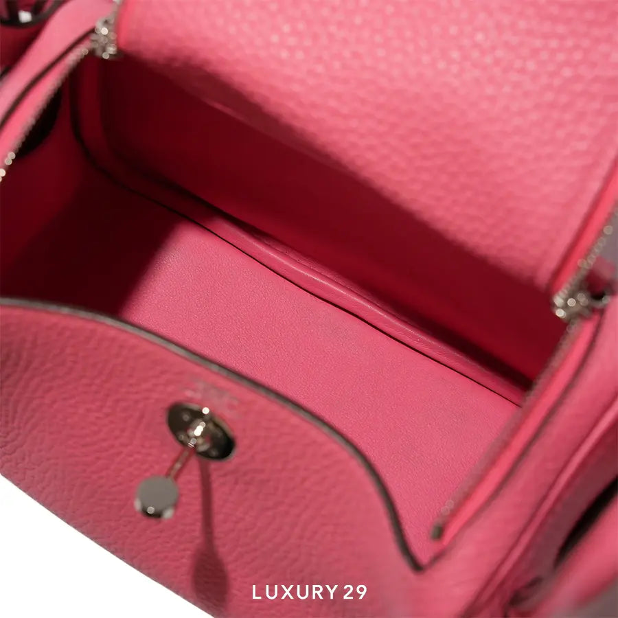 Hermes Lindy Mini II Taurillon Clemence Palladium Hardware Rose Azale HERMES