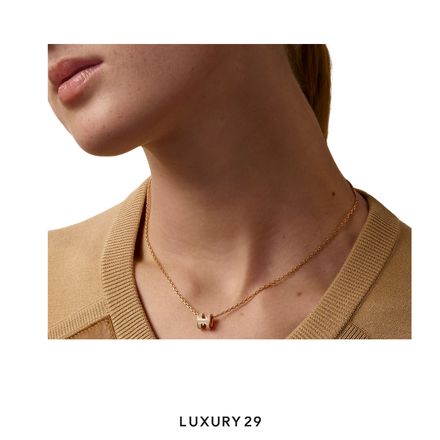 Hermes Mini Pop H Pendant Gold Plated Marron Glace HERMES