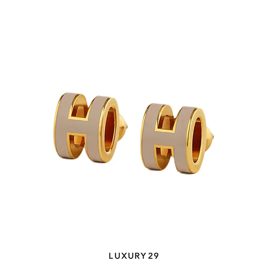 Hermes Mini Pop H earrings Gold Plated Marron Glace
