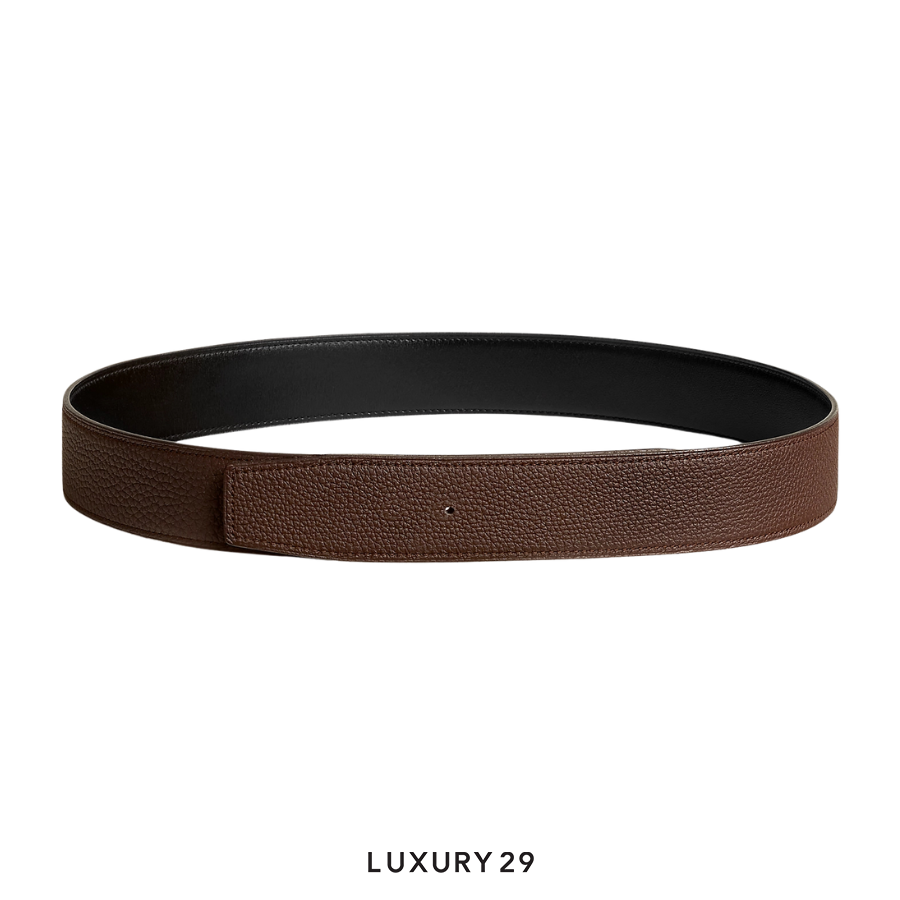 Hermes Reversible leather strap 38 mm. NOIR/CHOCOLAT HERMES