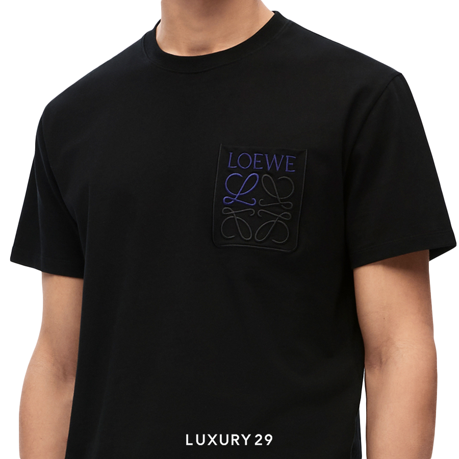 Black t-shirt with LOEWE logo on a white background