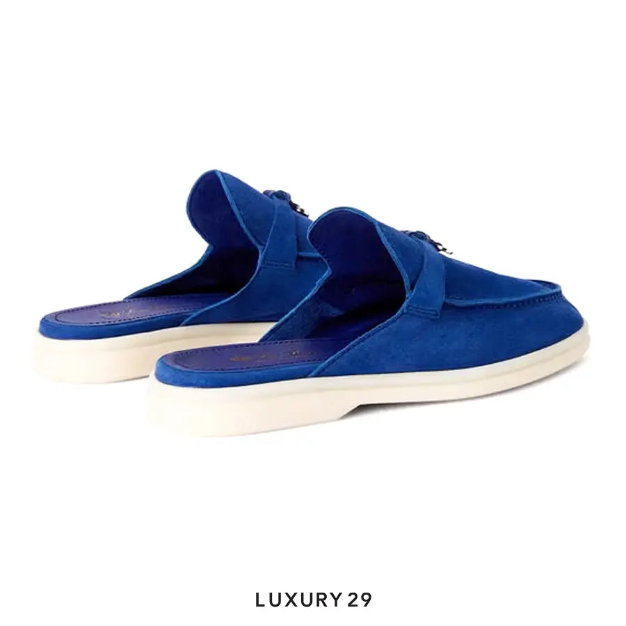 Loro Piana Babouche Charms Walk Loafers Suede Goatskin Blue Fluorite LORO PIANA