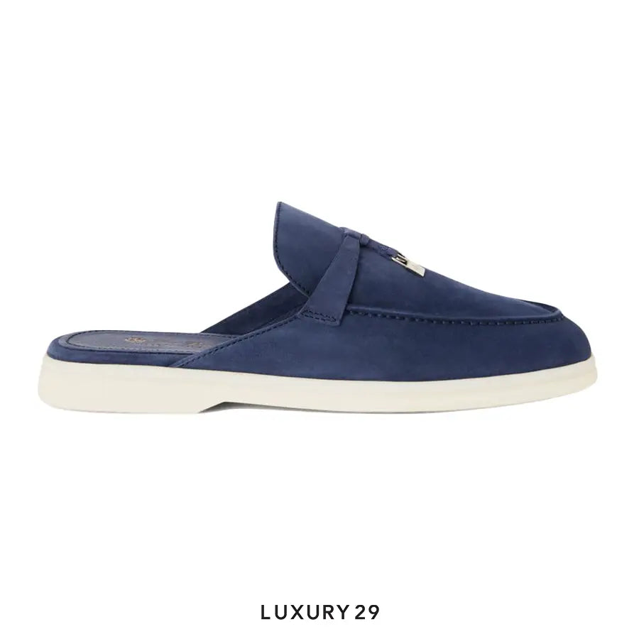 Loro Piana Babouche Charms Walk Loafers Suede Goatskin True Dark Blue
