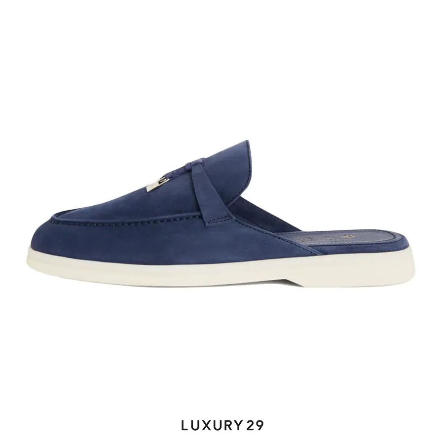 Loro Piana Babouche Charms Walk Loafers Suede Goatskin True Dark Blue LORO PIANA