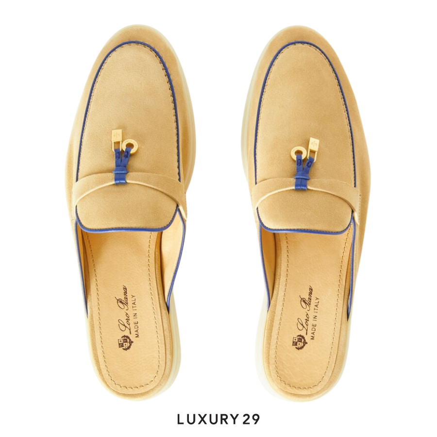 Loro Piana Charms Walk Babouche Loafers Suede Goatskin Hinoki Wood LORO PIANA