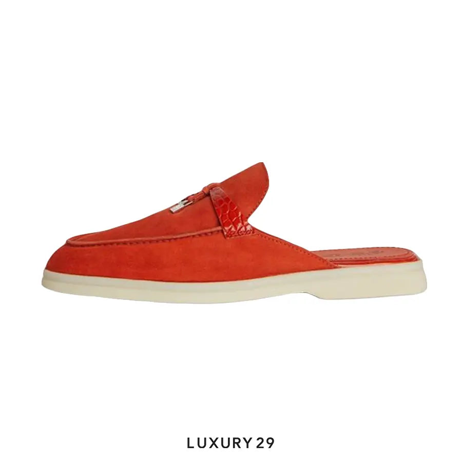 Loro Piana Nautical Charms Walk Babouche Loafers Suede Orange Flame LORO PIANA