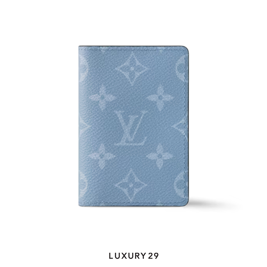 Louis Vuitton LV Pocket Organizer Monogram coated canvas and Taiga cowhide leather Sky Blue LOUIS VUITTON
