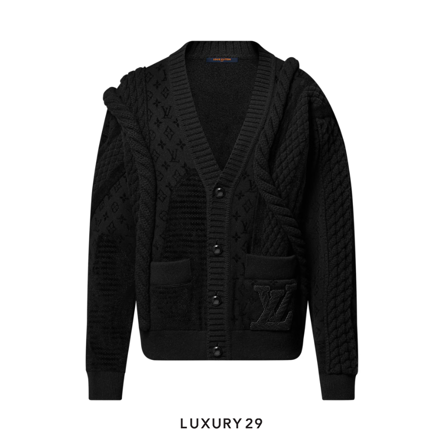 Louis Vuitton LV Chunky Wool-Blend Cable Cardigan Black LOUIS VUITTON