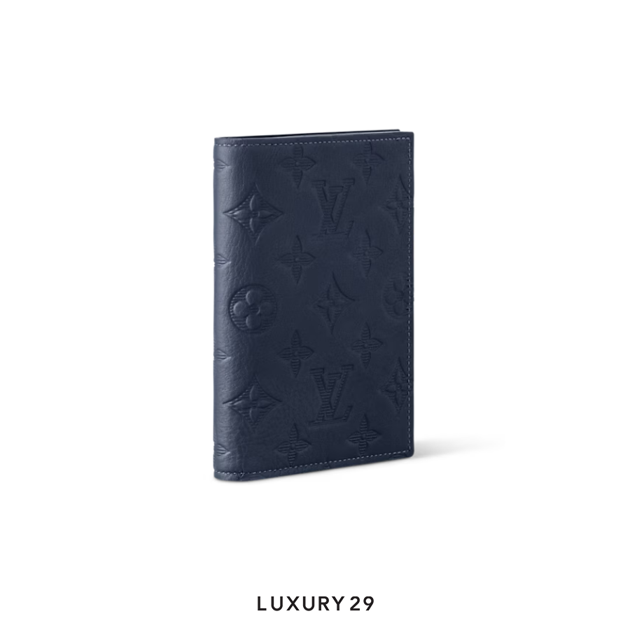 Louis Vuitton LV Passport Cover Monogram Shadow embossed calf leather Navy Blue LOUIS VUITTON