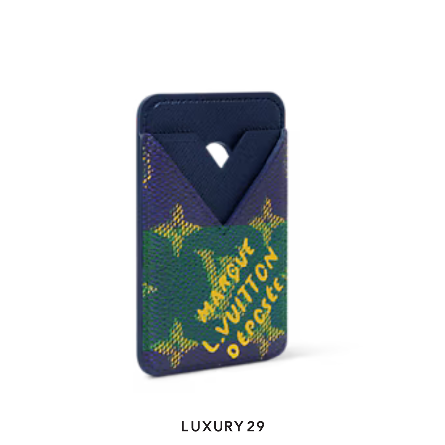 Louis Vuitton LV Porte-Cartes Magnet Card Holder Blue Stripes LOUIS VUITTON