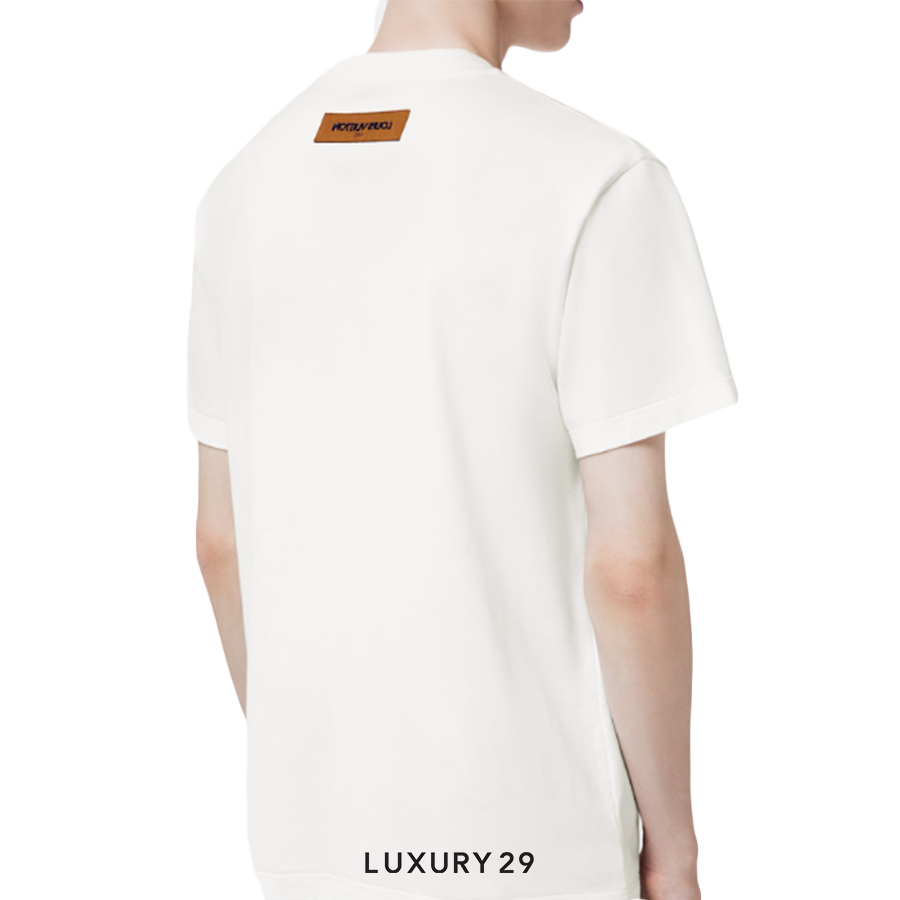 White t-shirt with a brand label on the back, displayed against a white background.