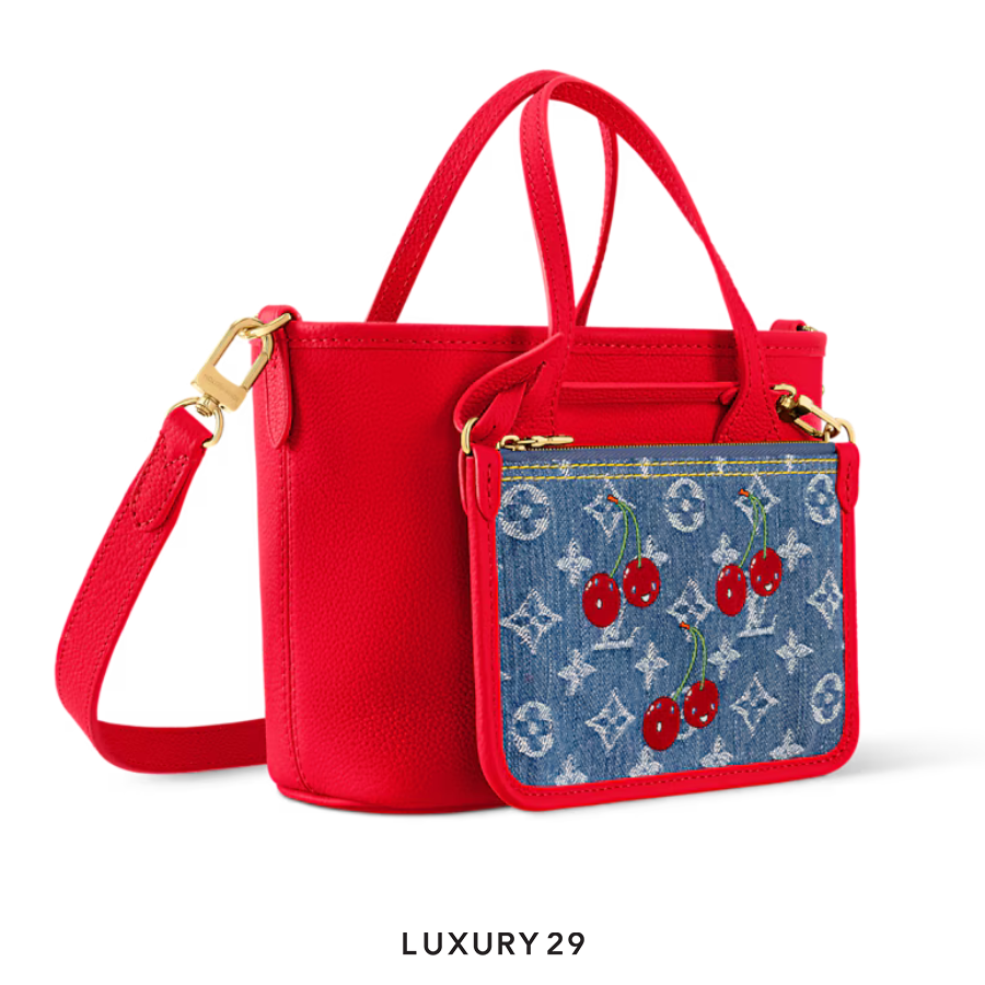 Louis Vuitton LV x TM - Neverfull Inside Out BB Bag Monogram cherry denim White LOUIS VUITTON