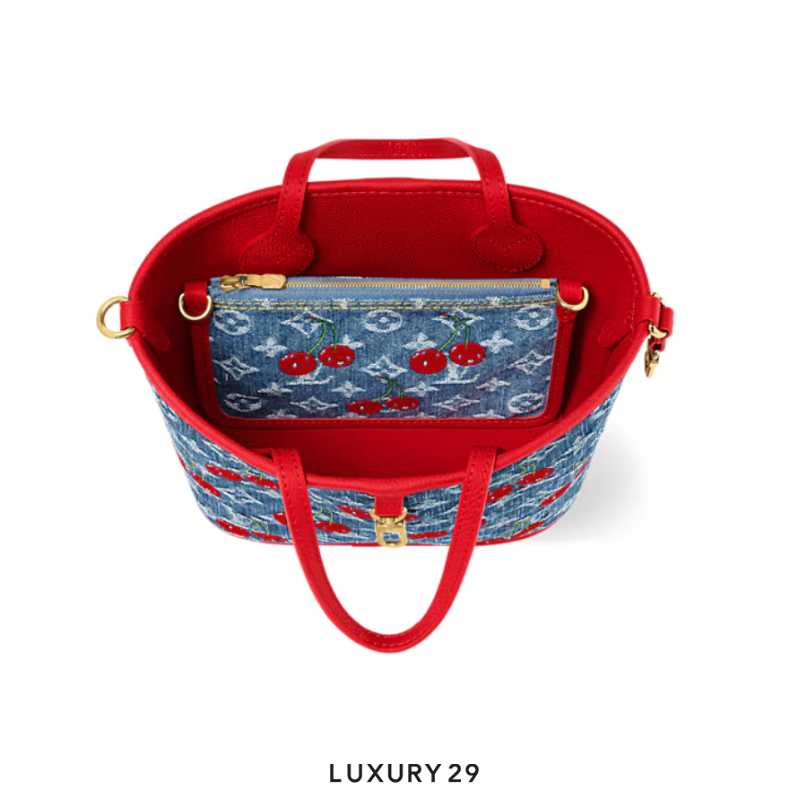 Louis Vuitton LV x TM - Neverfull Inside Out BB Bag Monogram cherry denim White LOUIS VUITTON