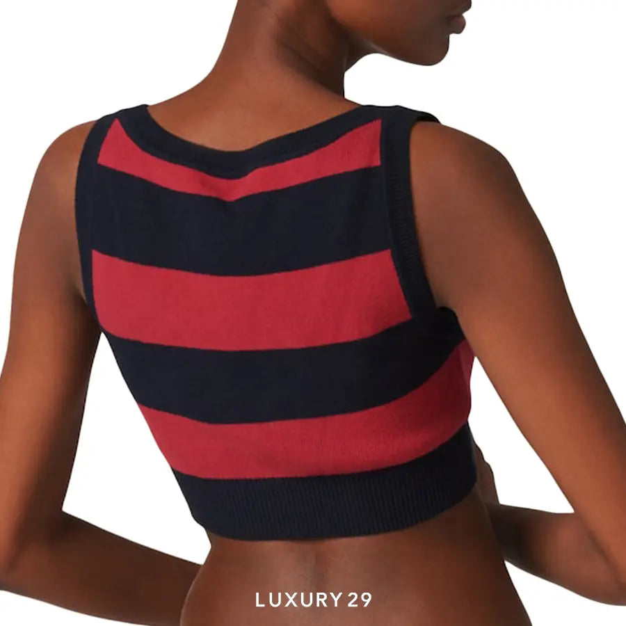 MIU MIU Cotton knit top Blue/Burgundy MIU MIU