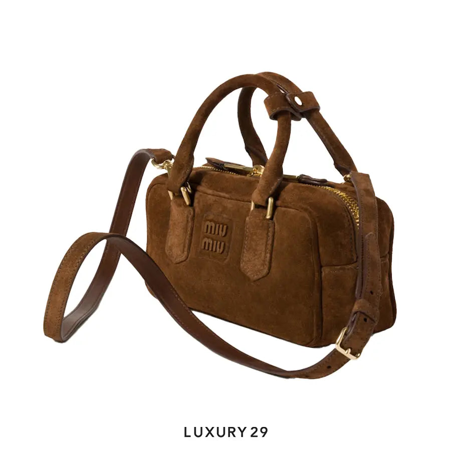 Miu Miu Arcadie padded suede top-handle bag Cacao MIU MIU