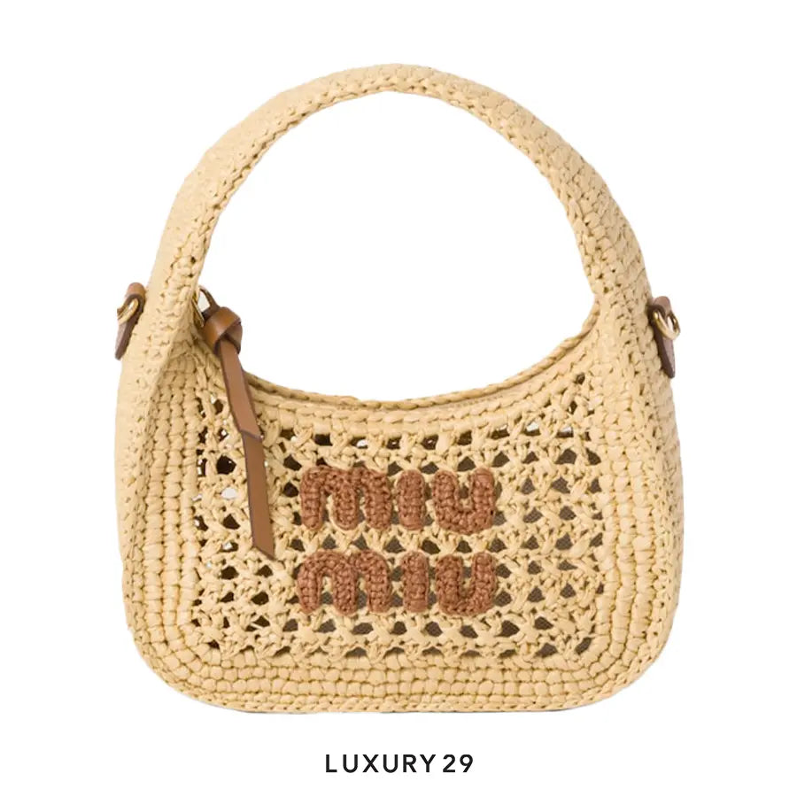 Miu Miu Wander Woven Fabric Hobo Bag Beige/Cognac