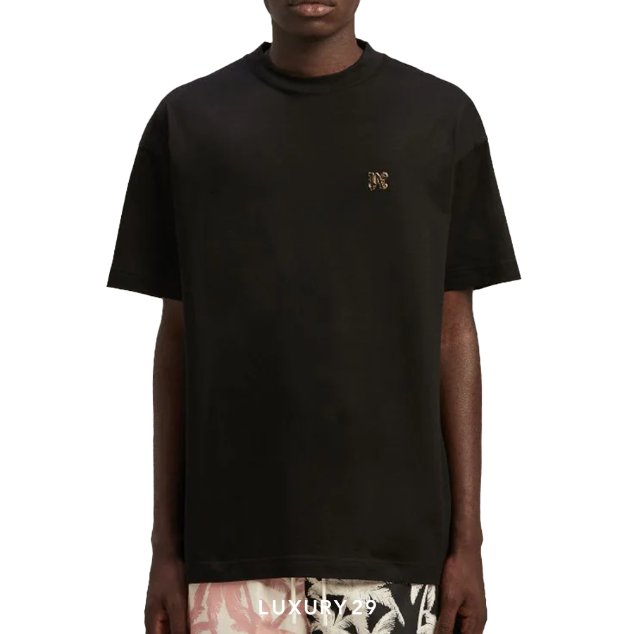 Palm Angels MONOGRAM PIN T-SHIRT BLACK GOLD PALM ANGELS