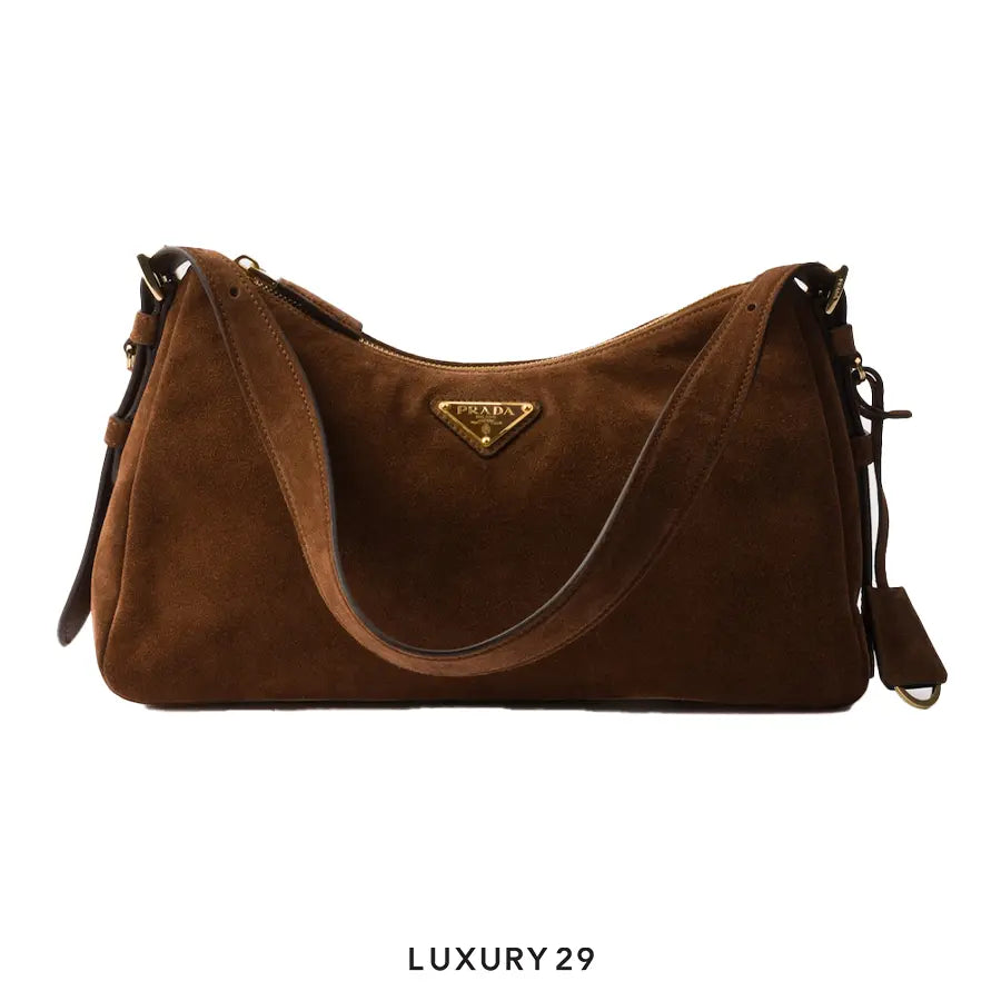 Prada Aimee Medium Suede Shoulder Bag Cocoa Brown