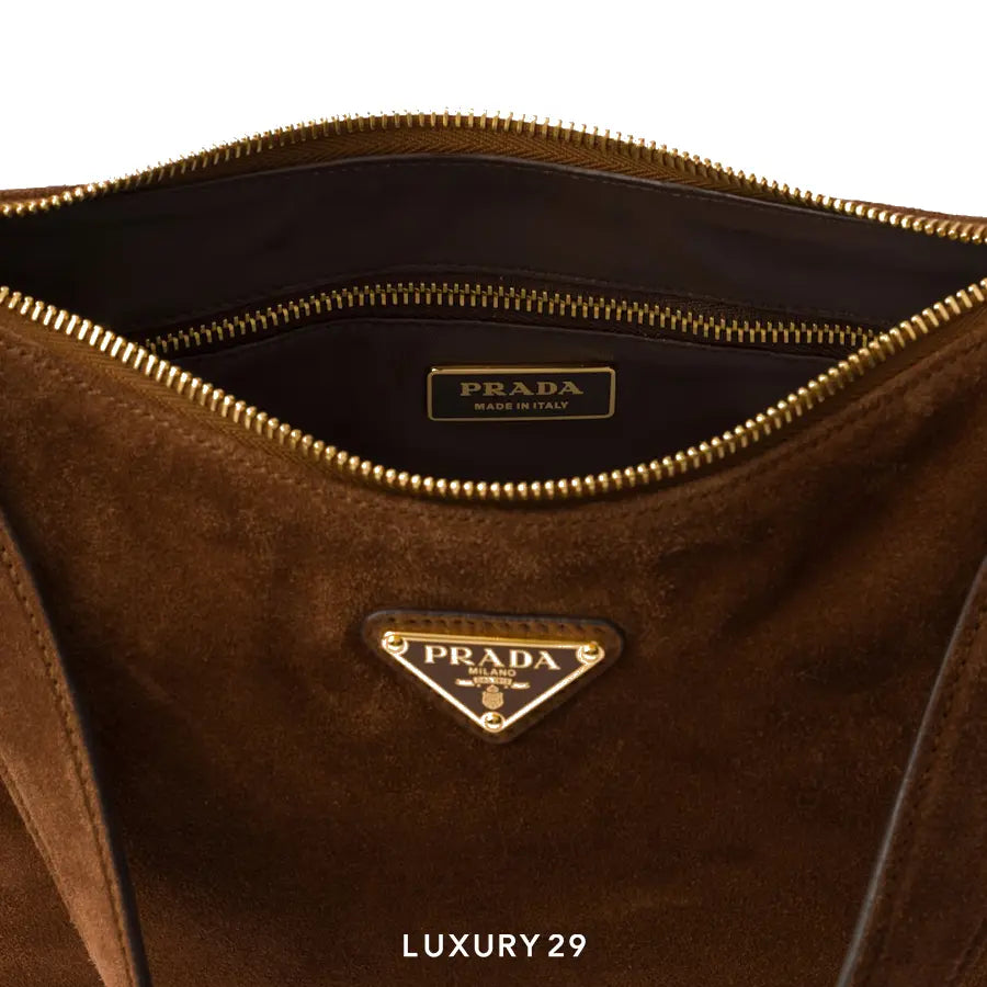 Prada Aimee Medium Suede Shoulder Bag Cocoa Brown PRADA