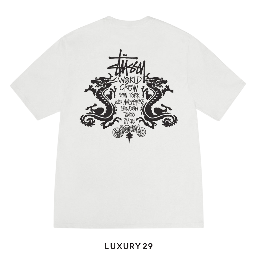 STUSSY DOUBLE DRAGON TEE PIGMENT DYED WHITE STUSSY