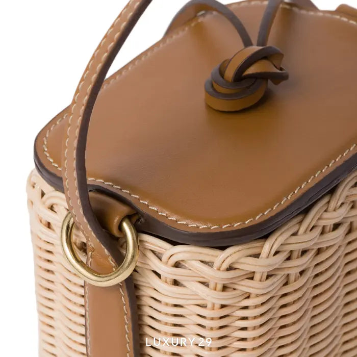 Miu Miu Woven Fabric and Leather Micro-Bag Tan/Caramel MIU MIU