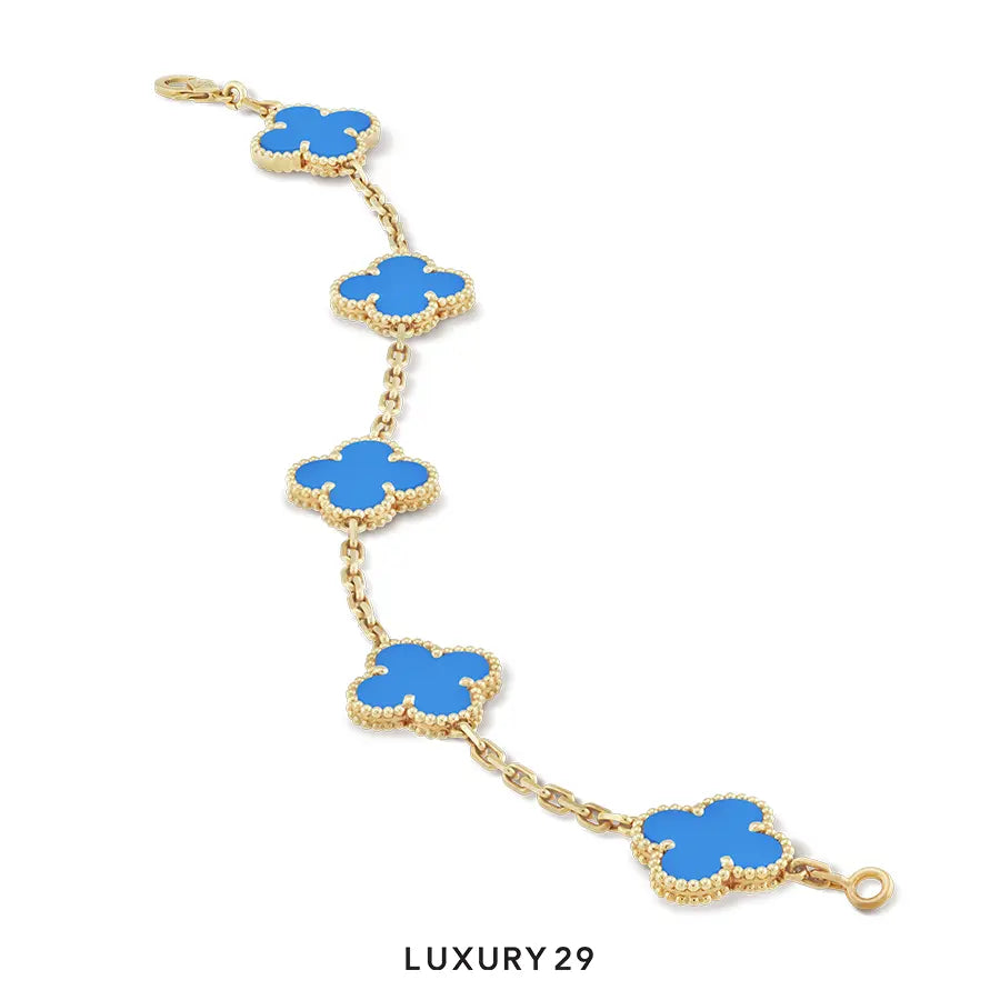 Van Cleef & Arpels Vintage Alhambra Bracelet, 5 motifs 18K yellow gold, Agate VAN CLEEF & ARPELS
