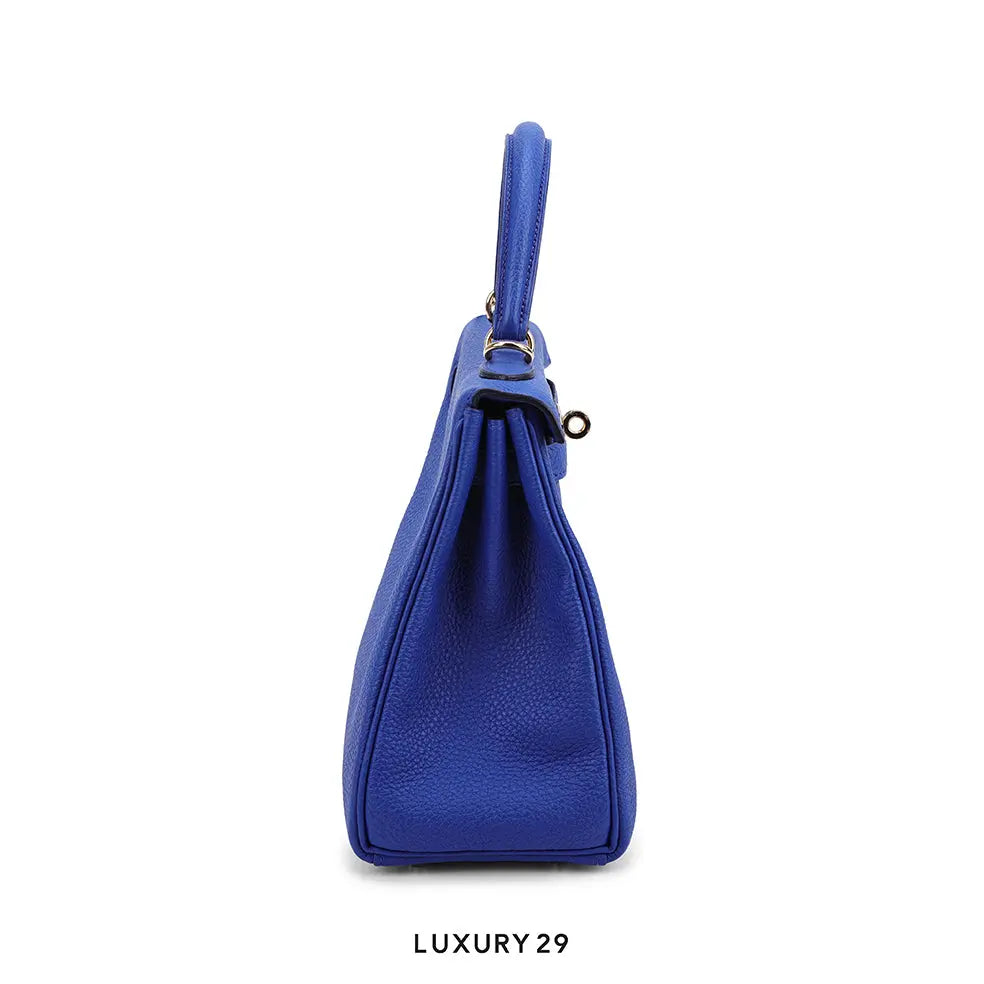 Hermes Kelly Retourne 25 Bleu Royal Verso Togo Gold Hardware / U Stamp HERMES