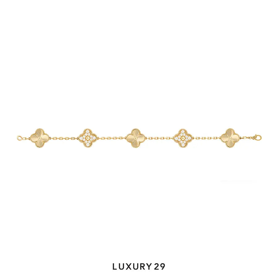 Van Cleef & Arpels Vintage Alhambra bracelet, 5 motifs 18K yellow gold, Diamond VAN CLEEF & ARPELS