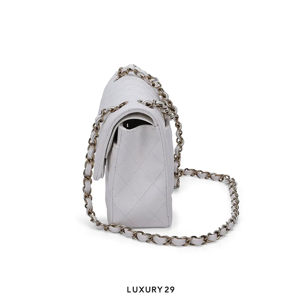 Chanel Small Classic Double Flap Bag White Caviar Light Gold Hardware CHANEL