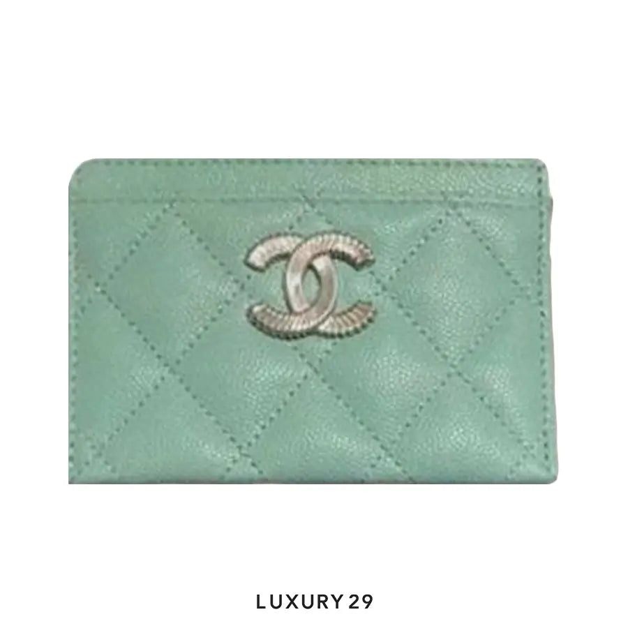 Chanel Card Holder Shiny Grained Calfskin & Silver-Tone Metal Green