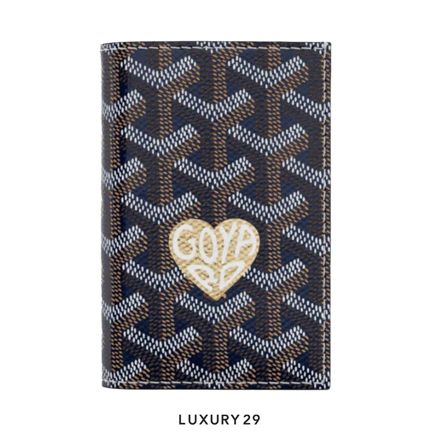 Goyard Saint-Pierre Card Wallet Navy Blue Hand-Painted Heart Brown