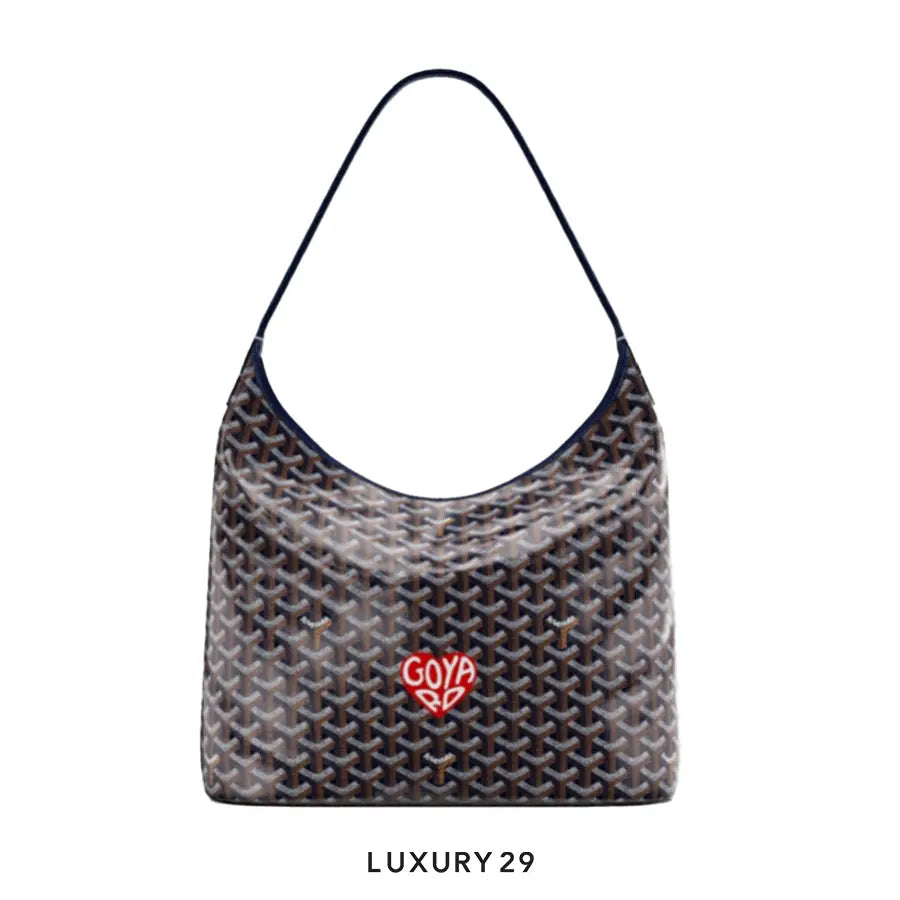 Goyard Boheme Hobo Bag Navy Blue Hand-Painted Heart Red