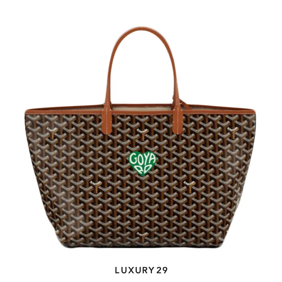 Goyard Saint Louis PM Bag Black & Tan Hand-Painted Heart Green