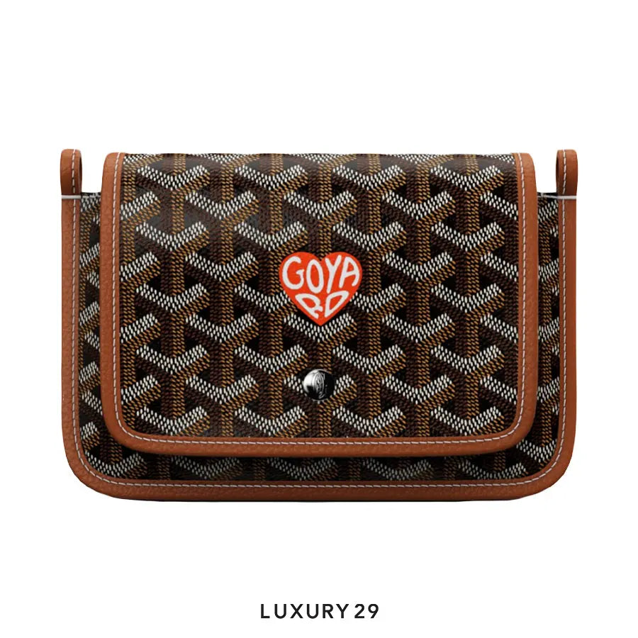 Goyard Plumet Pocket Wallet Black & Tan Hand-Painted Heart Orange