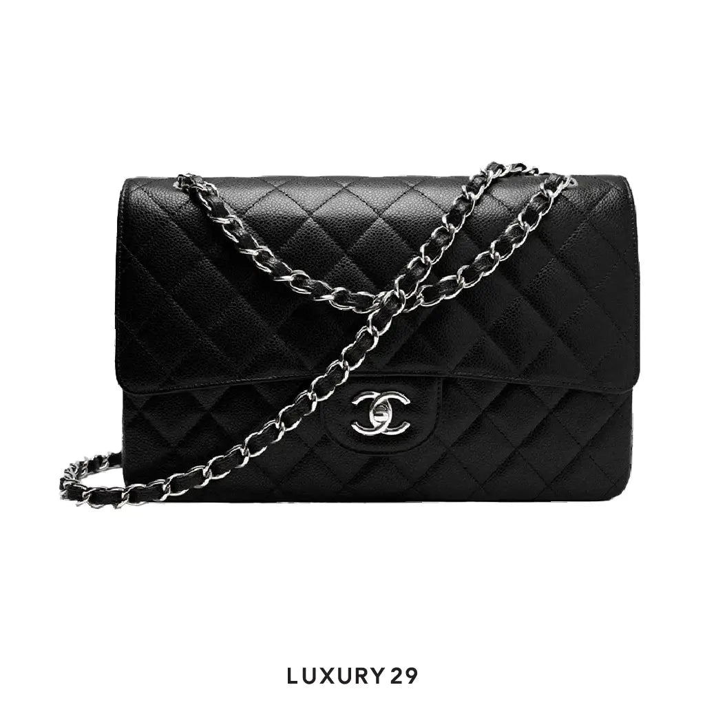 Chanel Classic Double Flap Bag Caviar Black Silver Hardware