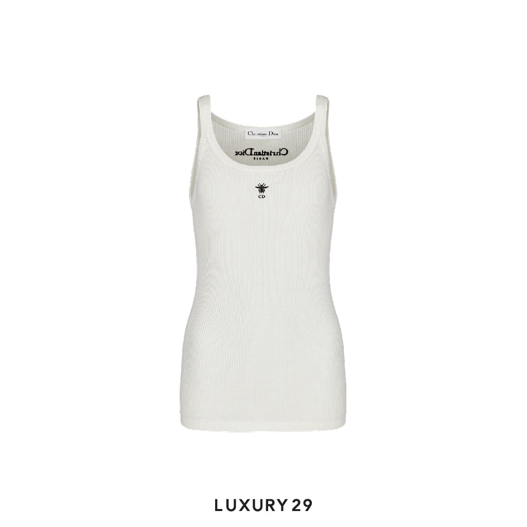 Dior Tank Top White Ribbed Cotton Jersey