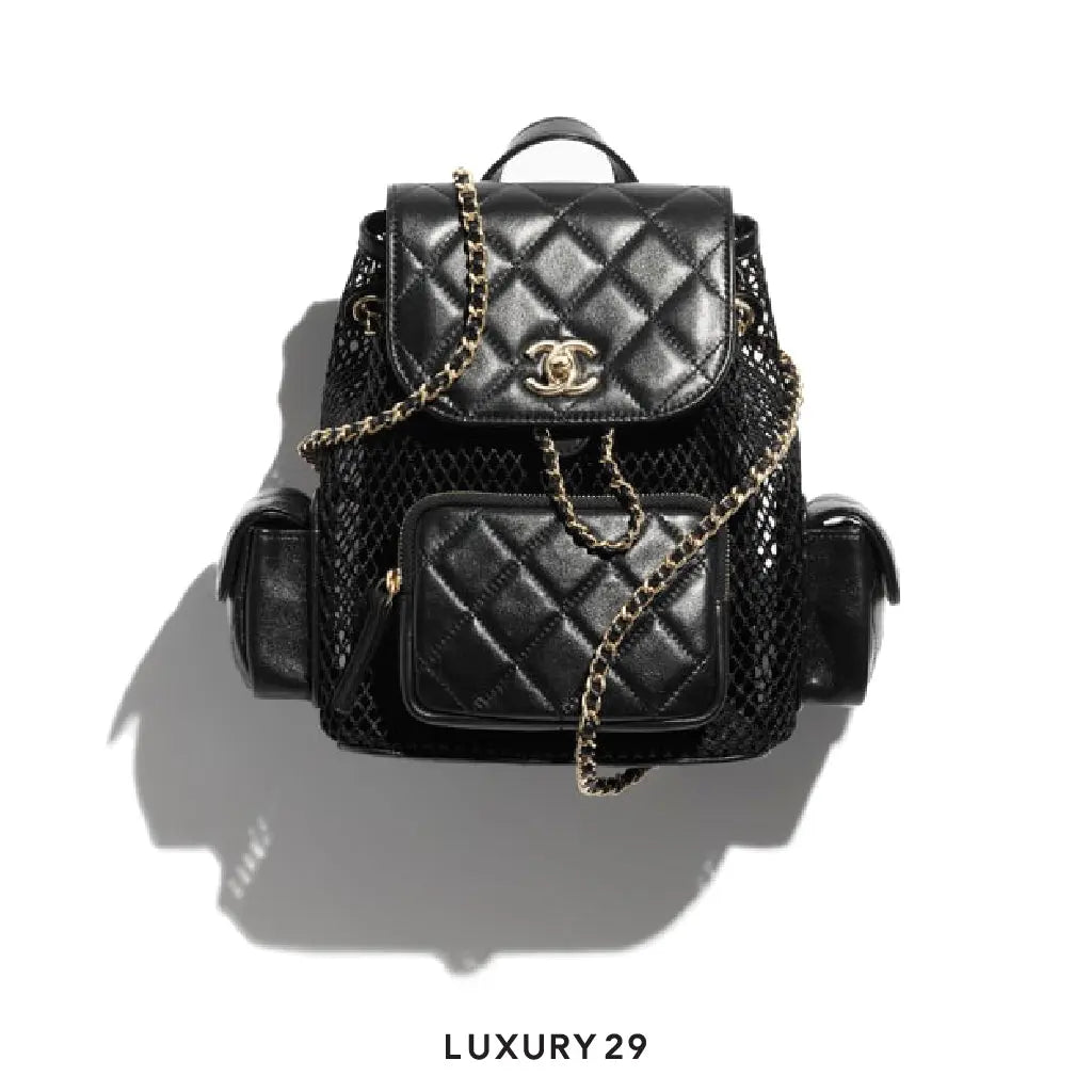 Chanel Backpack Mesh Shiny Lambskin & Gold-Tone Metal Black